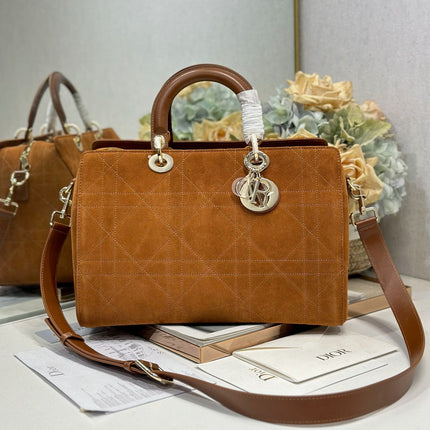 DIOR 26S CANNAGE GRANVILLE BAG 34 IN LIGHT BROWN SUEDE