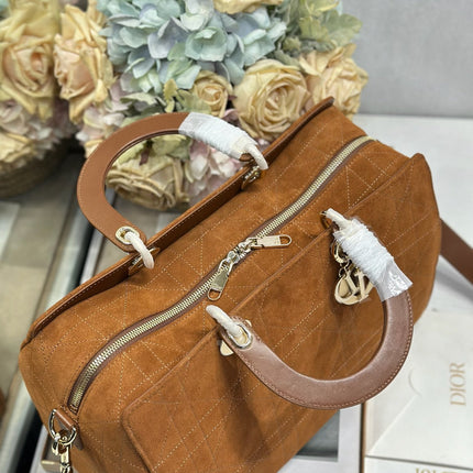 DIOR 26S CANNAGE GRANVILLE BAG 34 IN LIGHT BROWN SUEDE