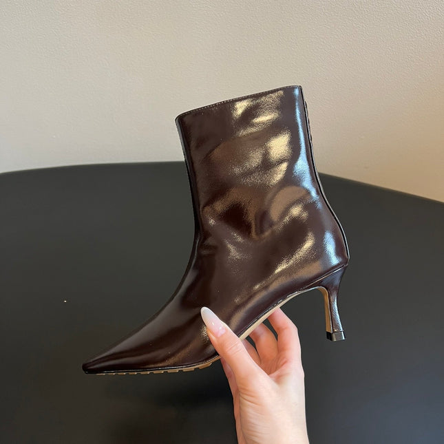 BOTTEGA VENETA 26S POINTED-TOE BOOTS 50 MM IN DARK BROWN CALFSKIN