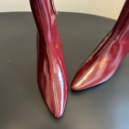 BOTTEGA VENETA 26S POINTED-TOE BOOTS 50 MM IN DARK RED CALFSKIN