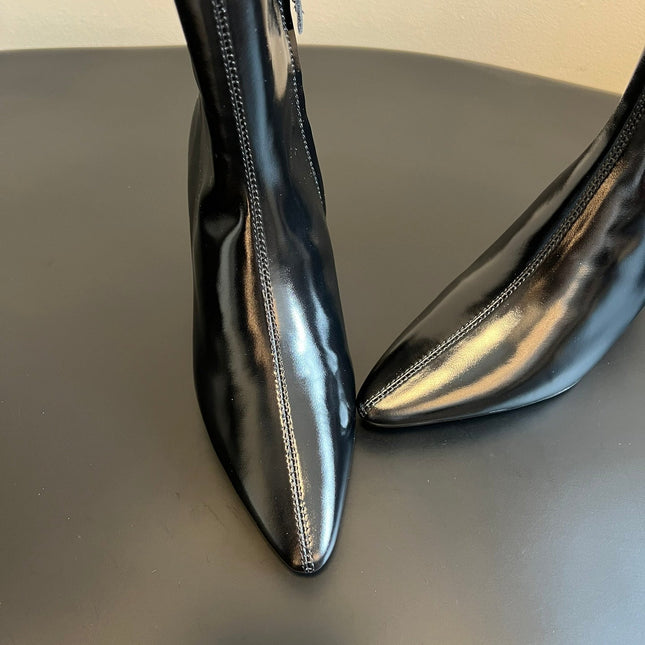 BOTTEGA VENETA 26S POINTED-TOE BOOTS 50 MM IN BLACK CALFSKIN