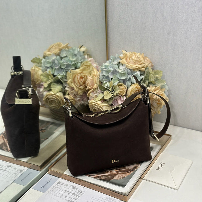 DIOR 26S DIORLY BAG 33 IN DRAK BROWN SUEDE