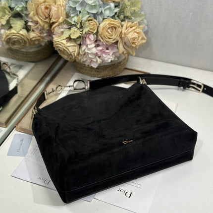 DIOR 26S DIORLY BAG 36 IN BLACK SUEDE