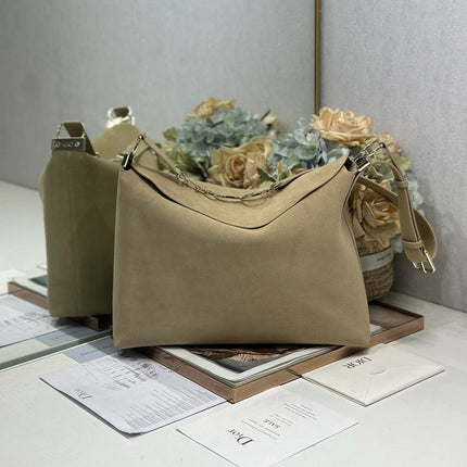 DIOR 26S DIORLY BAG 36 IN BEIGE SUEDE