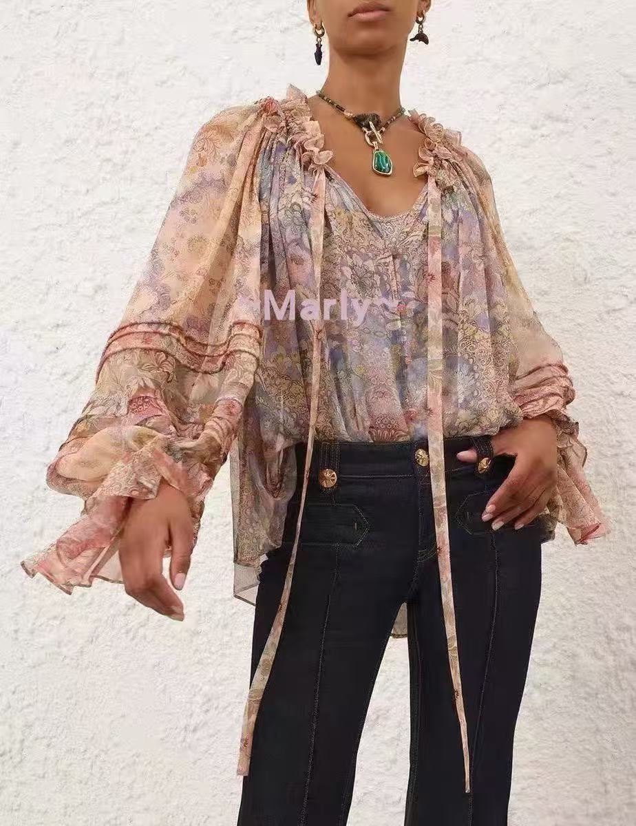 ZIMMERMANN 26S LONG SLEEVE RUFFLE NECK BLOUSE STYLE 159