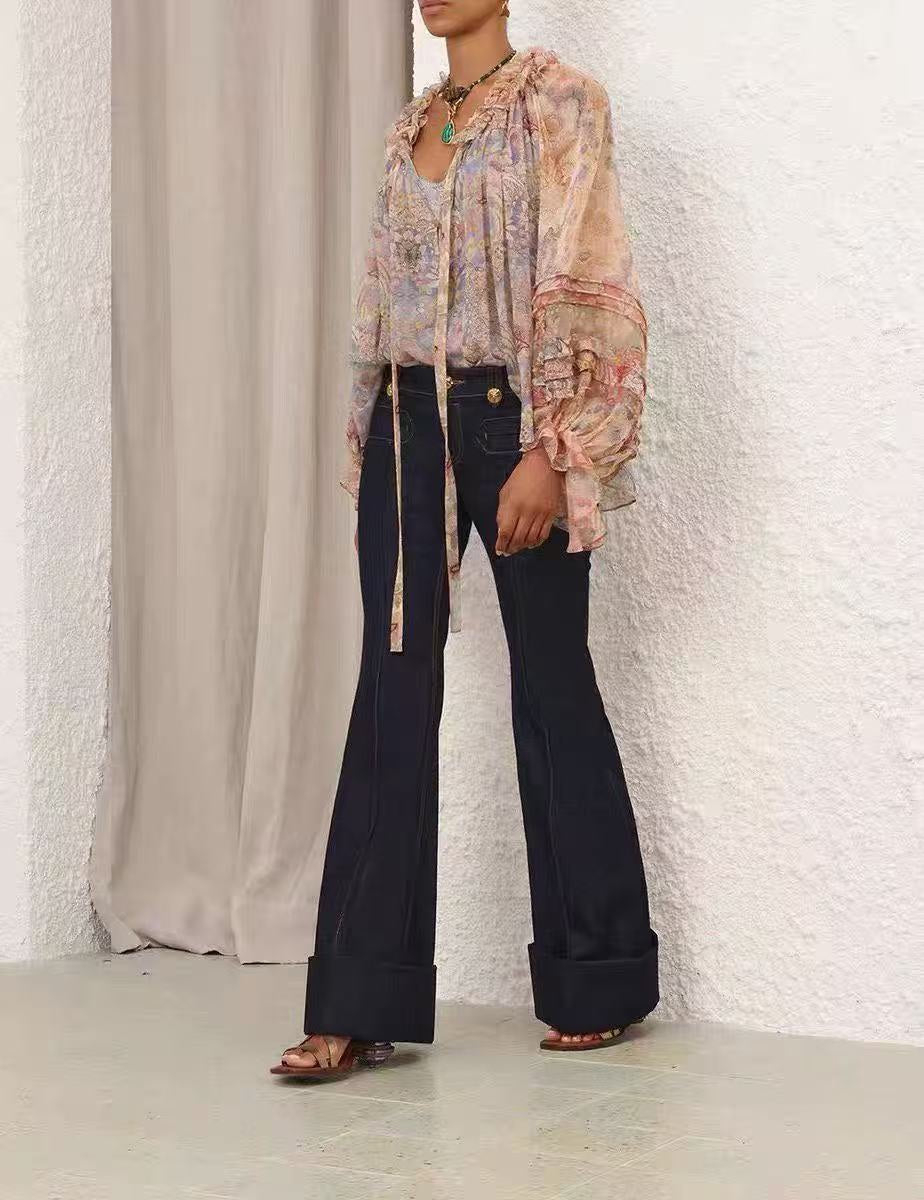 ZIMMERMANN 26S LONG SLEEVE RUFFLE NECK BLOUSE STYLE 159