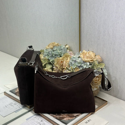 DIOR 26S DIORLY BAG 39 IN DARK BROWN SUEDE