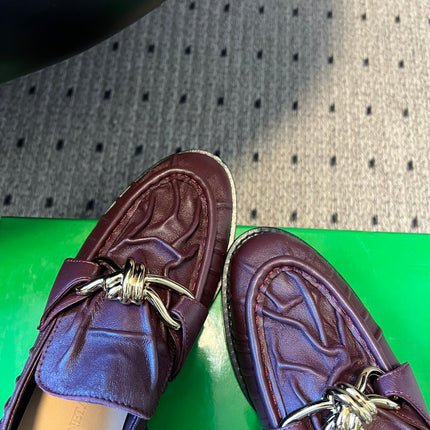 BOTTEGA VENETA 26S LOAFERS IN DARK BROWN LAMBSKIN WITH GOLD HARDWARE