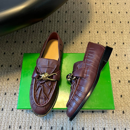 BOTTEGA VENETA 26S LOAFERS IN DARK BROWN LAMBSKIN WITH GOLD HARDWARE