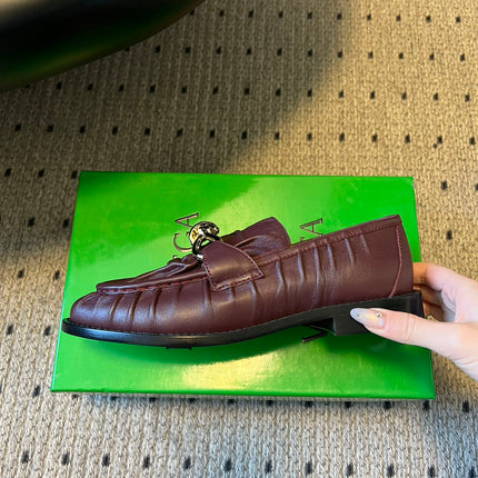 BOTTEGA VENETA 26S LOAFERS IN DARK BROWN LAMBSKIN WITH GOLD HARDWARE