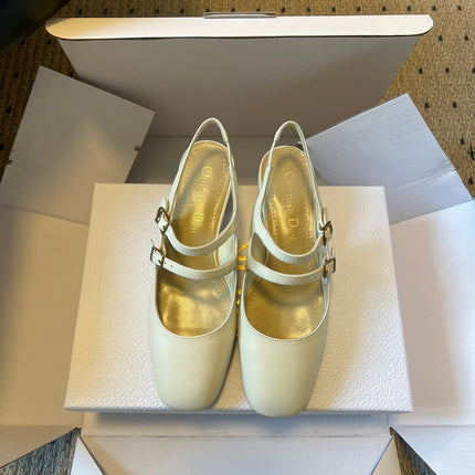 DIOR 26S CHERIE SLINGBACK PUMP 45MM IN CREAM WHITE CALFSKIN GOLD HARDWARE