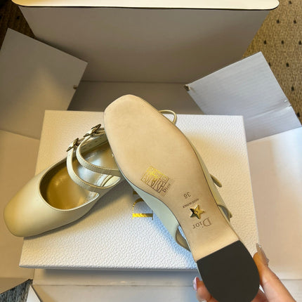 DIOR 26S CHERIE SLINGBACK PUMP 45MM IN CREAM WHITE CALFSKIN GOLD HARDWARE