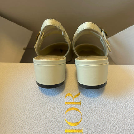 DIOR 26S CHERIE SLINGBACK PUMP 45MM IN CREAM WHITE CALFSKIN GOLD HARDWARE