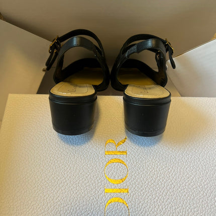 DIOR 26S CHERIE SLINGBACK PUMP 45MM IN BLACK CALFSKIN GOLD HARDWARE