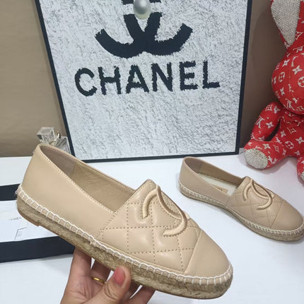 CHANEL 26S ESPADRILLE LOAFERS IN TAN BROWN CALFSKIN WITH ROPE SOLE