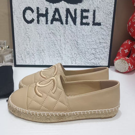 CHANEL 26S ESPADRILLE LOAFERS IN TAN BROWN CALFSKIN WITH ROPE SOLE