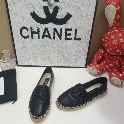 CHANEL 26S ESPADRILLE LOAFERS IN BLACK CALFSKIN WITH ROPE SOLE