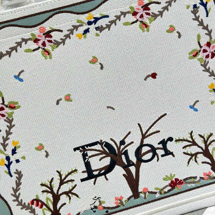 DIOR 26S BOOK TOTE BAG 36 IN BEIGE BAYADERE FABRIC D-STRIPES EMBROIDERY