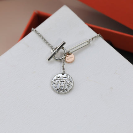 HM ROUND CARD SILVER PINK GOLD DROP NECKLACE