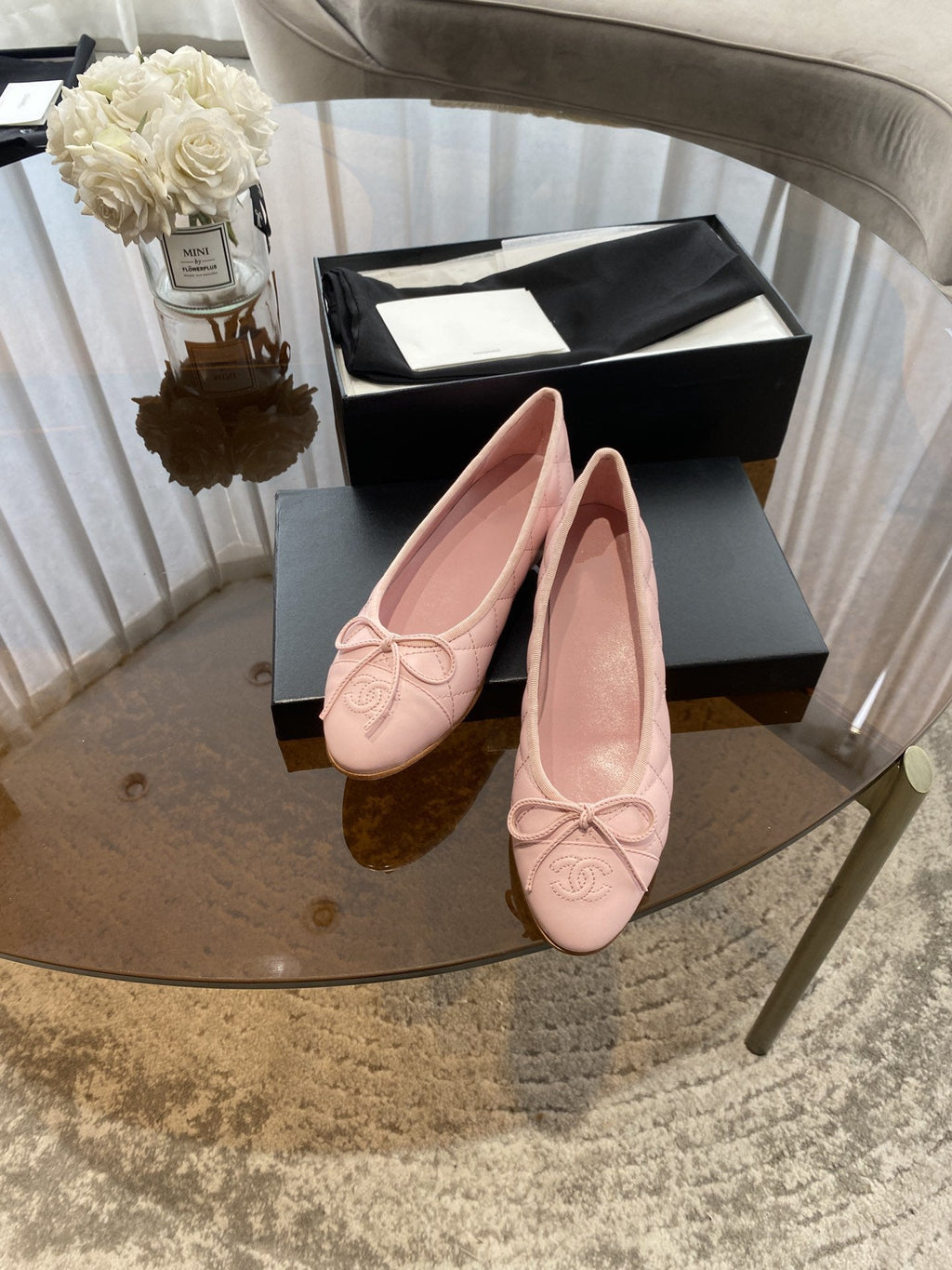 BALLET FLATS PINK QUILTED LAMBSKIN
