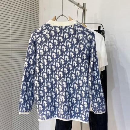 CD Oblique Sweater White Blue Wool