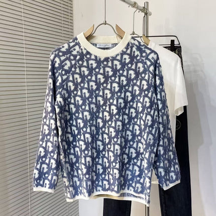 CD Oblique Sweater White Blue Wool