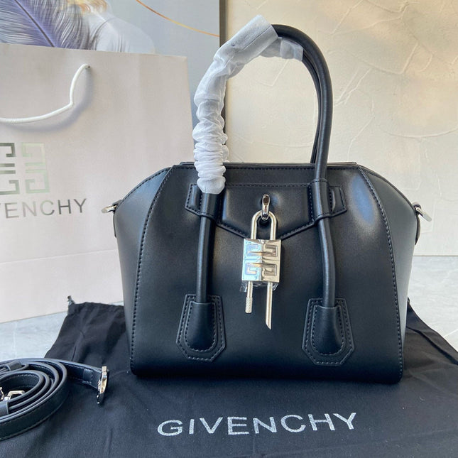 MINI 27 ANTIGONA LOCK BAG IN BLACK LAMBSKIN