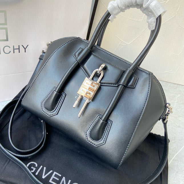 MINI 27 ANTIGONA LOCK BAG IN BLACK LAMBSKIN
