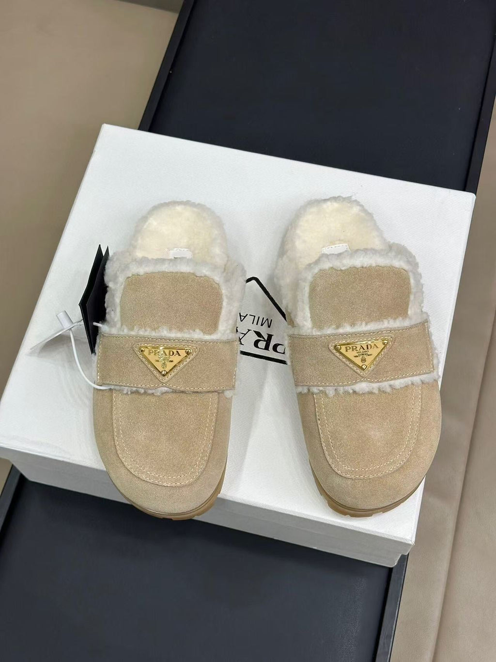 MULES SUEDE AND SHEARLING BEIGE