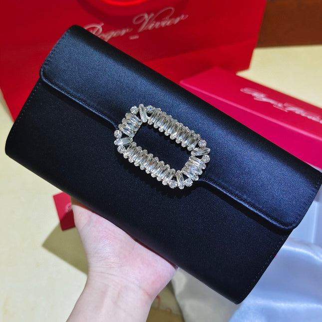 CHOC STRASS CLUTCH 24 IN BLACK SATIN