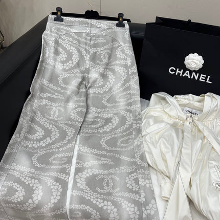 CC WIDE LEG PANTS IN GREY FLORAL SILK