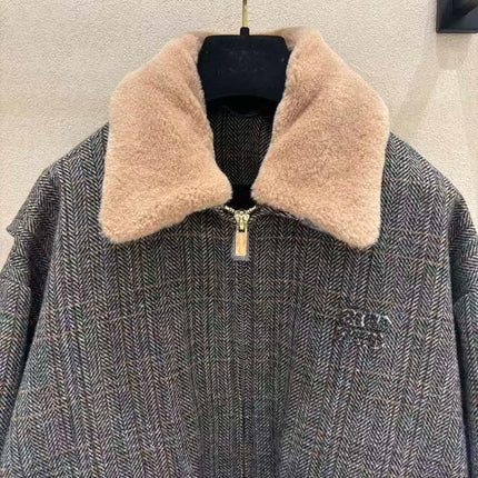MIUMIU JACKET IN GREY PLAID WOOL