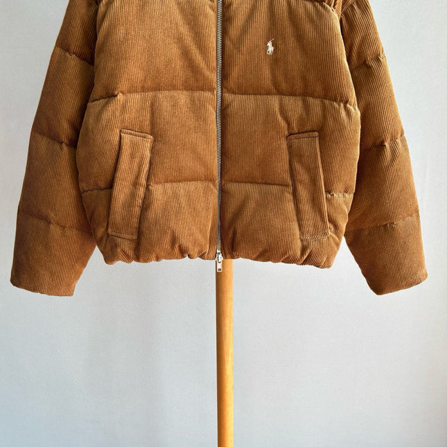 RALPH LAUREN CORDUROY DOWN JACKET IN TAN BROWN