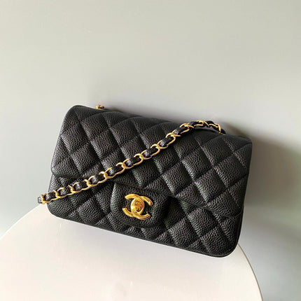 CHANEL 25S FLAP BAG 20 IN DEEP BLACK CAVIAR CALFSKIN WITH GOLD HARDWARE
