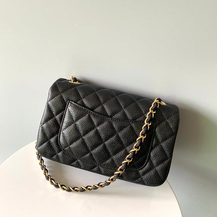 CHANEL 25S FLAP BAG 20 IN DEEP BLACK CAVIAR CALFSKIN WITH GOLD HARDWARE