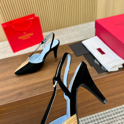VALENTINO GARAVANI FOLIEFOLIAGE SLINGBACK PUMPS IN BLACK MIX GOLD