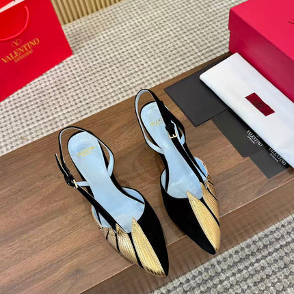 VALENTINO GARAVANI FOLIEFOLIAGE SLINGBACK PUMPS IN BLACK MIX GOLD