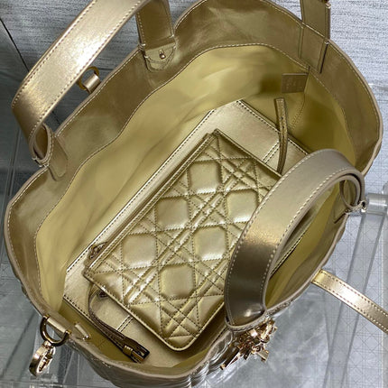 DIOR TOUJOURS TOTE BAG 28 IN GOLD METALLIC CALFSKIN
