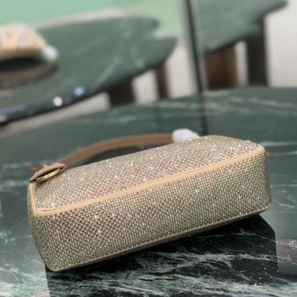 PRADA RE-EDITION 22 BAG IN BEIGE STUDDED CRYSTAL