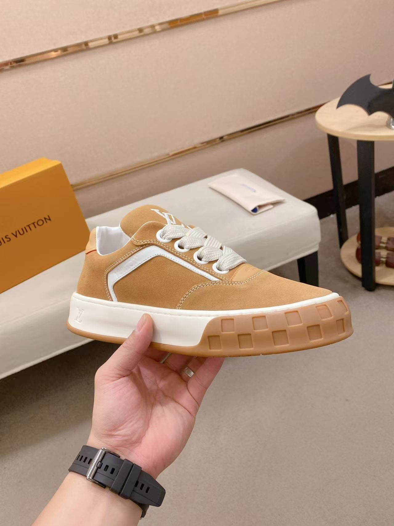 LV TILTED SNEAKERS IN BROWN SUEDE
