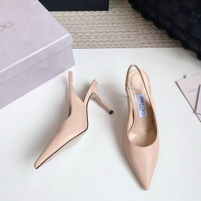 JIMMY CHOO 26S SLINGBACK HIGH HEELS 90 MM IN NUDE CALFSKIN