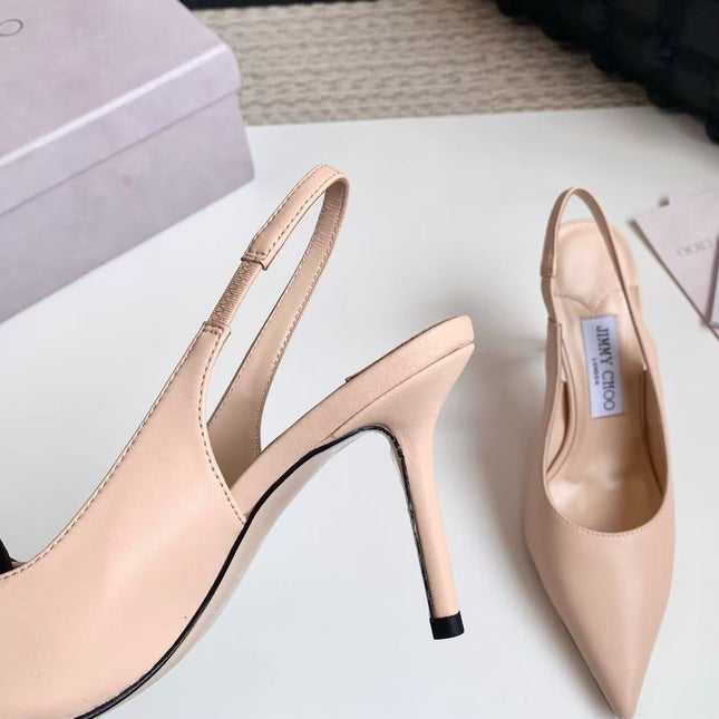 JIMMY CHOO 26S SLINGBACK HIGH HEELS 90 MM IN NUDE CALFSKIN