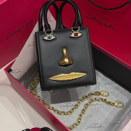 SCHIAPARELLI ANATOMY JEWELRY BAG 20 IN BLACK CALFSKIN