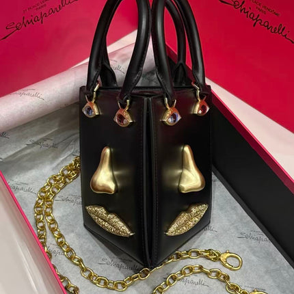 SCHIAPARELLI ANATOMY JEWELRY BAG 20 IN BLACK CALFSKIN