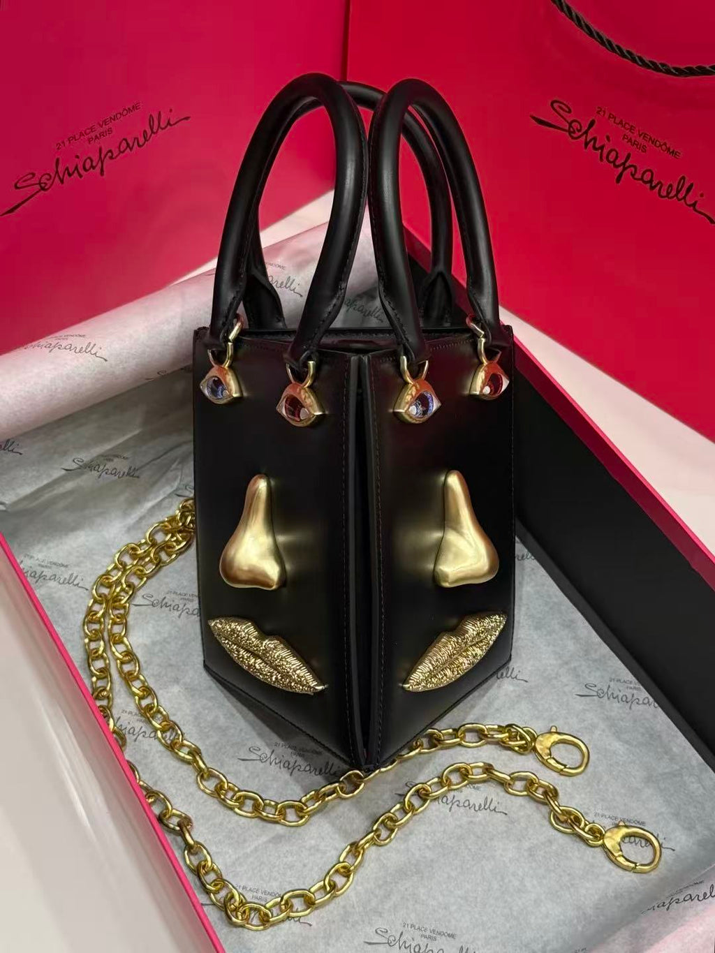 SCHIAPARELLI ANATOMY JEWELRY BAG 20 IN BLACK CALFSKIN