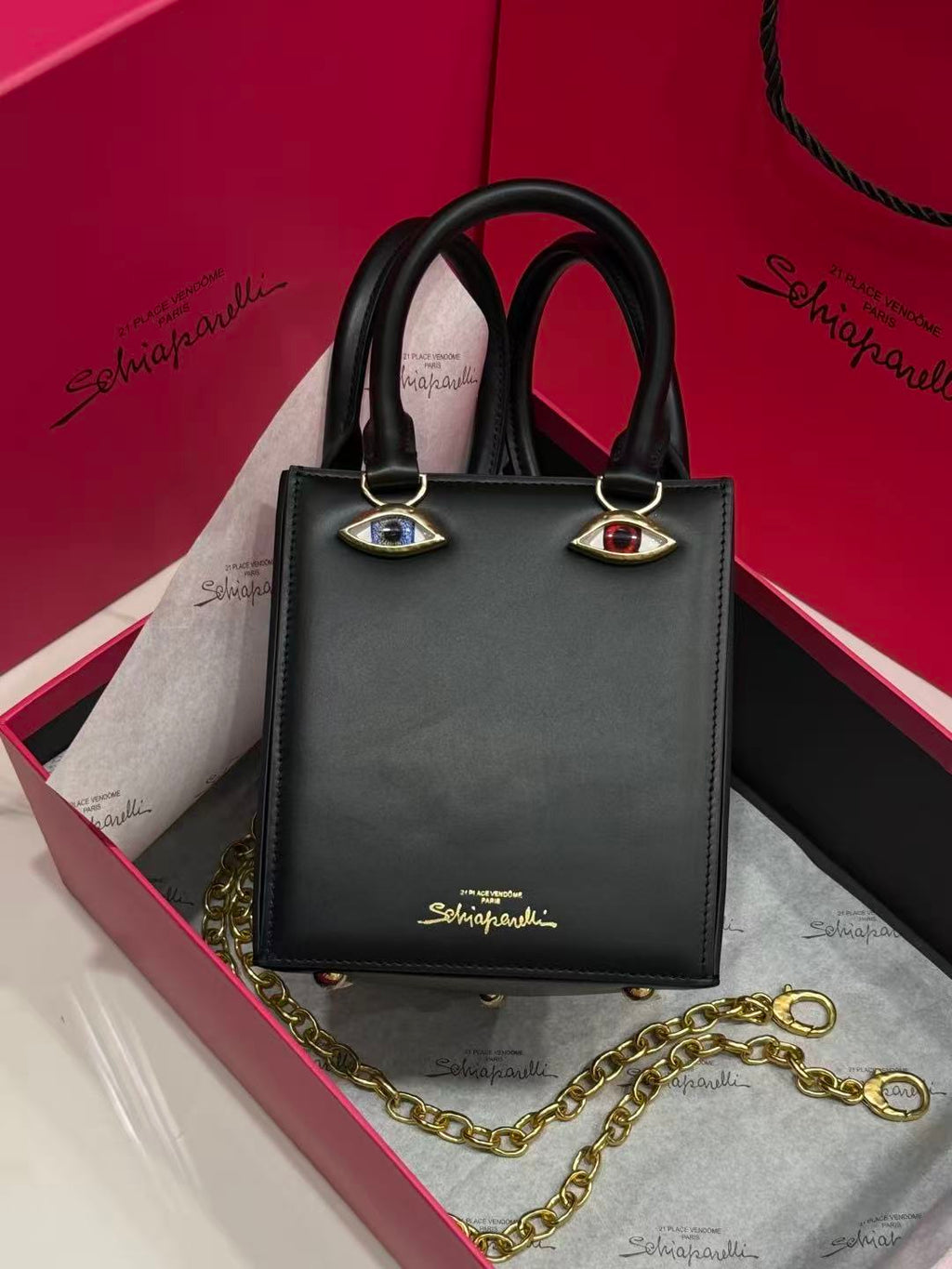 SCHIAPARELLI ANATOMY JEWELRY BAG 20 IN BLACK CALFSKIN