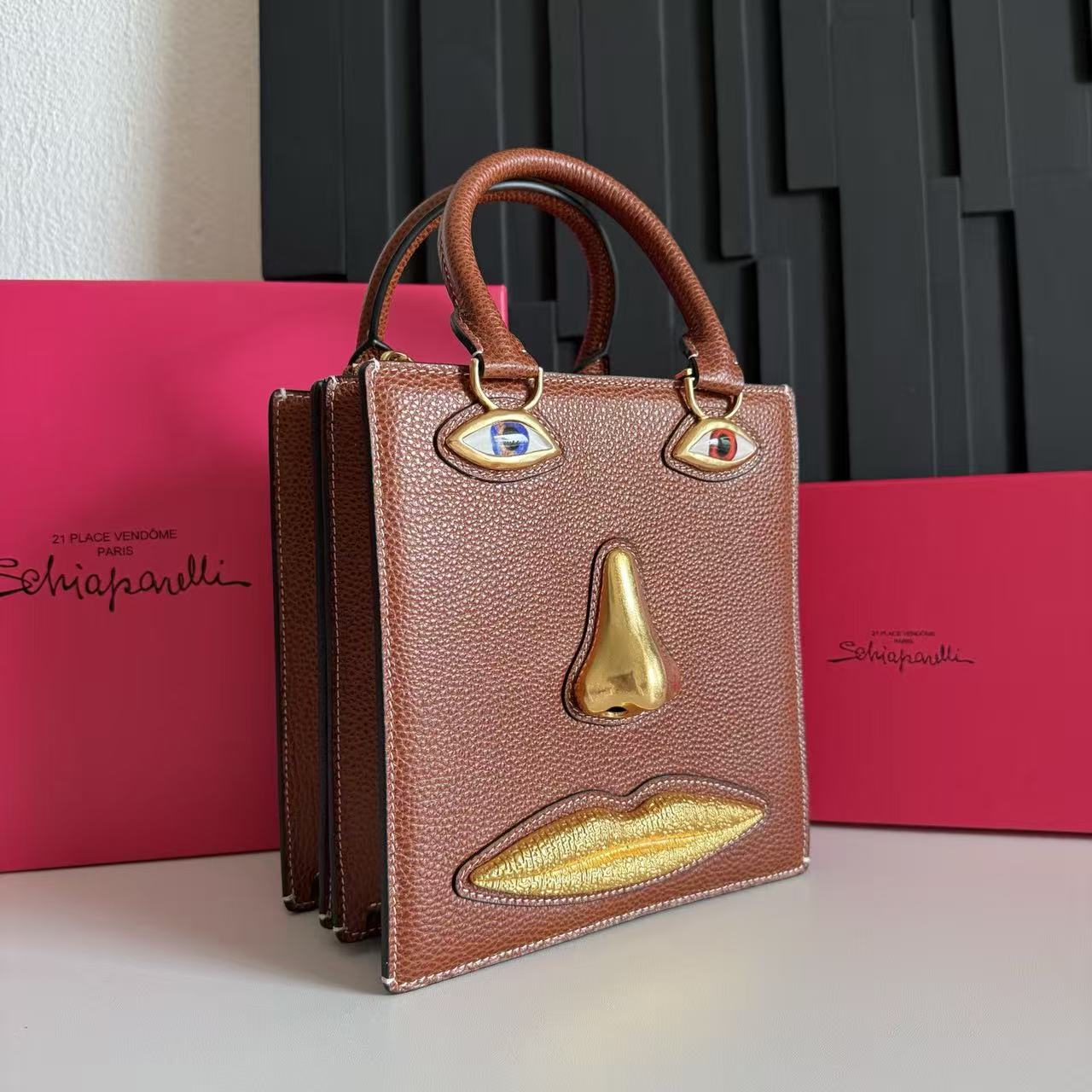 SCHIAPARELLI ANATOMY JEWELRY BAG 20 IN BROWN CALFSKIN