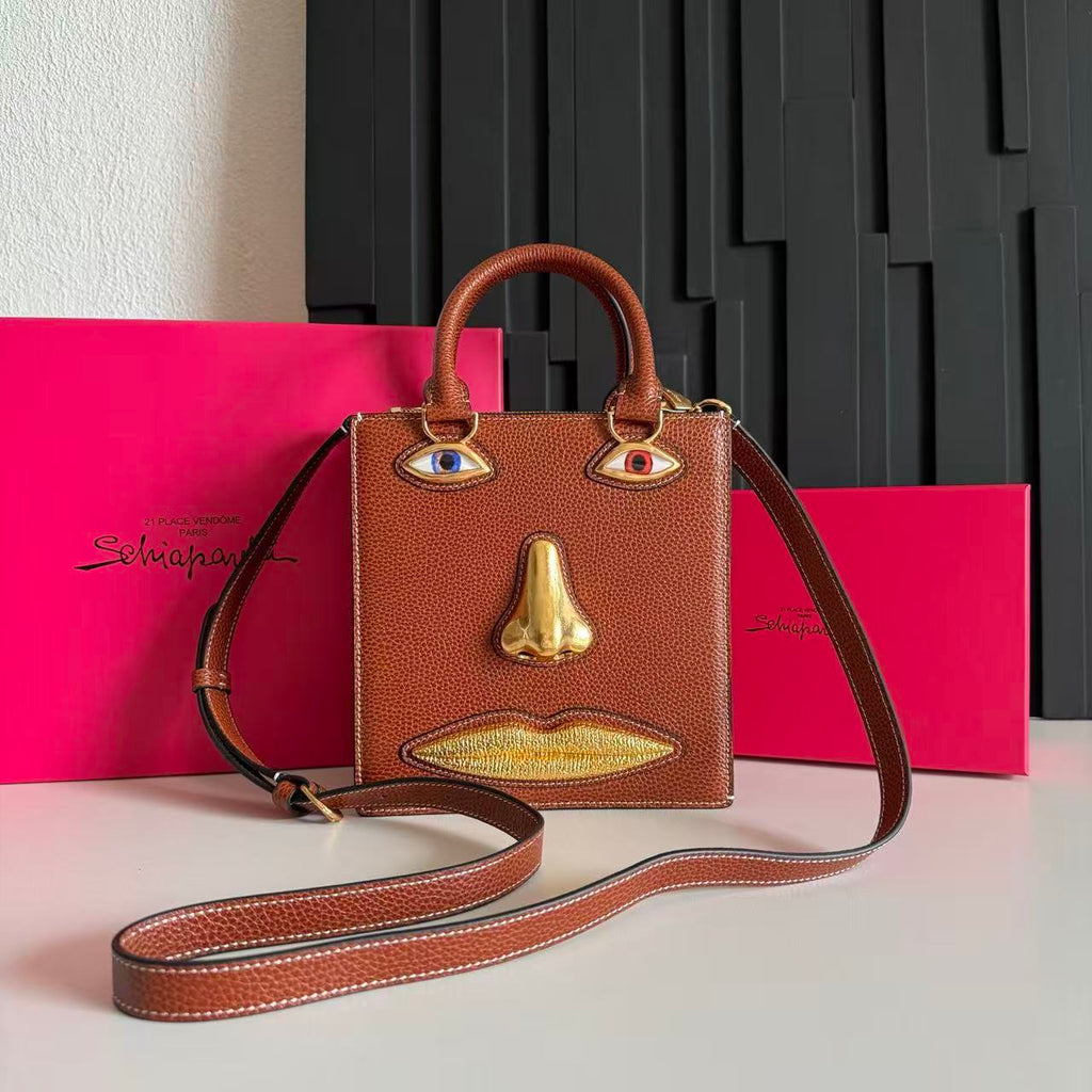 SCHIAPARELLI ANATOMY JEWELRY BAG 20 IN BROWN CALFSKIN