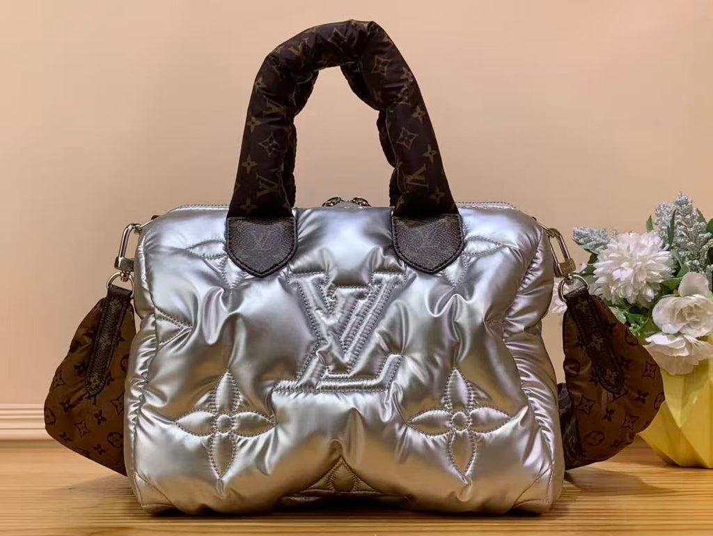 LV 26S PILLOW BOSTON BAG IN SILVER NYLON LEATHER