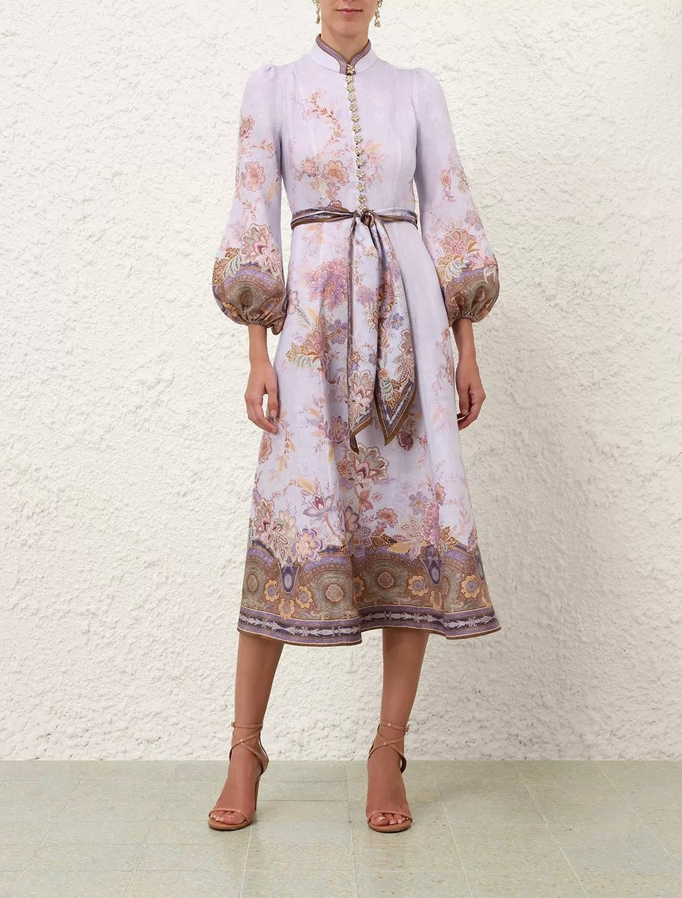 ZIMMERMANN 26S FLORAL RUFFLE SLEEVE MIDI DRESS STYLE 3626